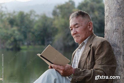 Asian Old Man Sitting And Relaxing 8xJPEG