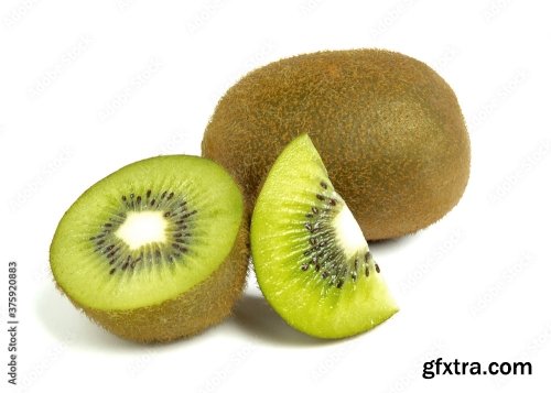 Kiwi Fruit Whole And Sliced Isolated On White Background 8xJPEG