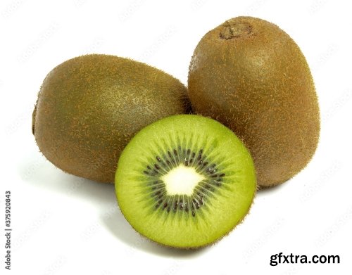 Kiwi Fruit Whole And Sliced Isolated On White Background 8xJPEG