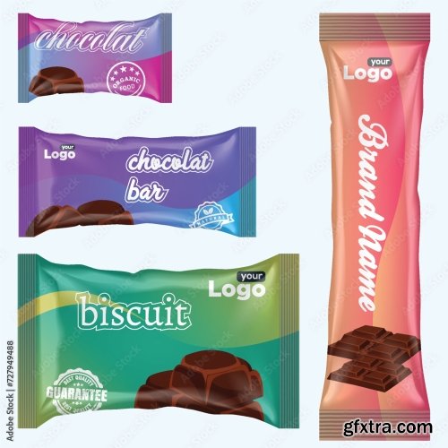 Flow Pack And Chocolate Bar Snack Package Template 20xAI