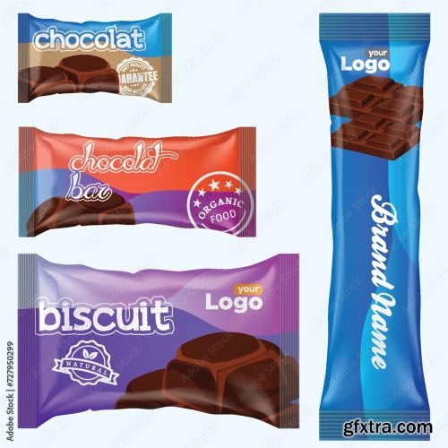 Flow Pack And Chocolate Bar Snack Package Template 20xAI