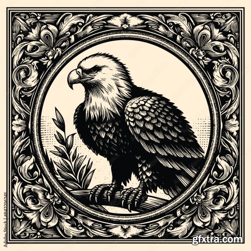 Eagle Vector Illustration With Old Engraving Vector Style 6xAI