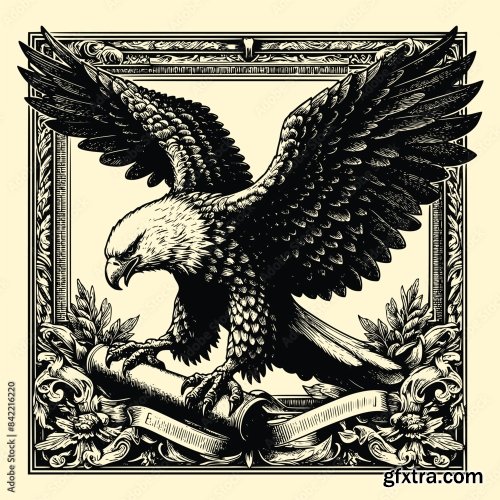 Eagle Vector Illustration With Old Engraving Vector Style 6xAI