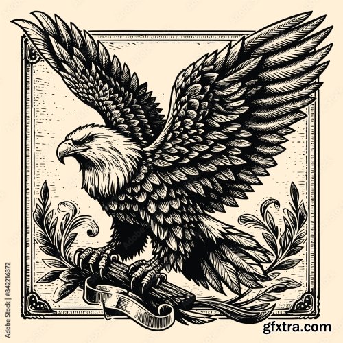 Eagle Vector Illustration With Old Engraving Vector Style 6xAI