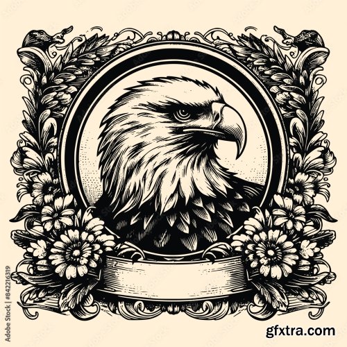 Eagle Vector Illustration With Old Engraving Vector Style 6xAI