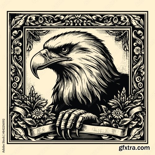 Eagle Vector Illustration With Old Engraving Vector Style 6xAI