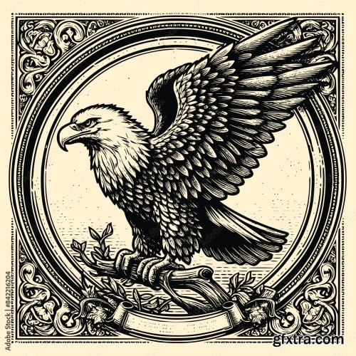 Eagle Vector Illustration With Old Engraving Vector Style 6xAI