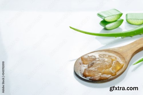 Aloe Vera Sliced On Wood Spoon Isolated On White Background 12xJPEG