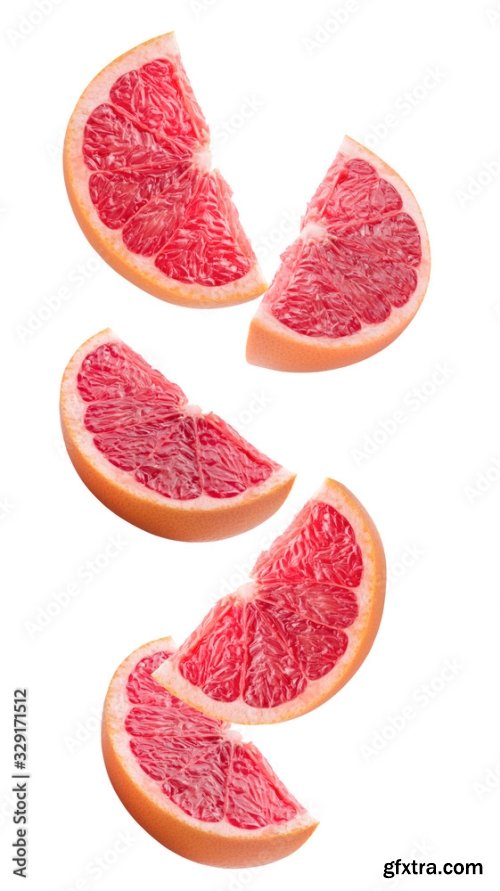 Falling Grapefruit Slices Isolated On A White Background 7xJPEG