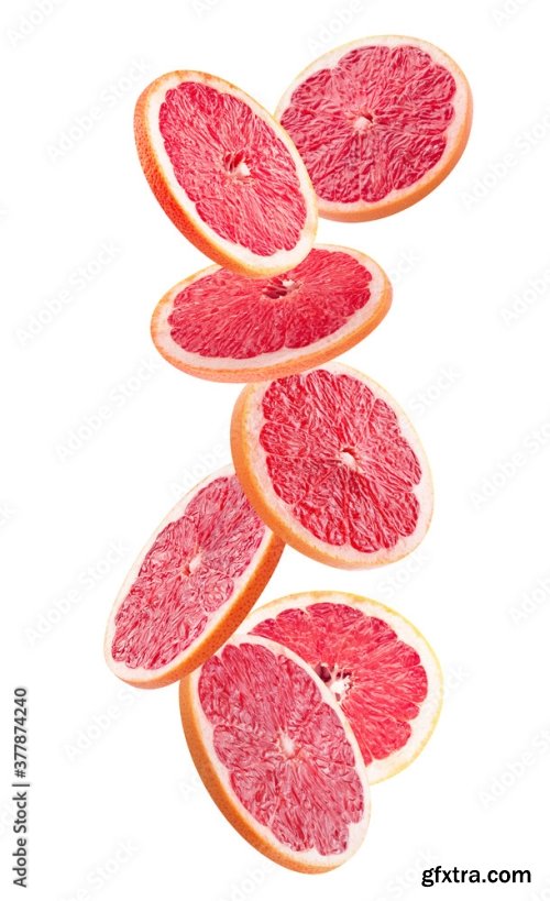 Falling Grapefruit Slices Isolated On A White Background 7xJPEG