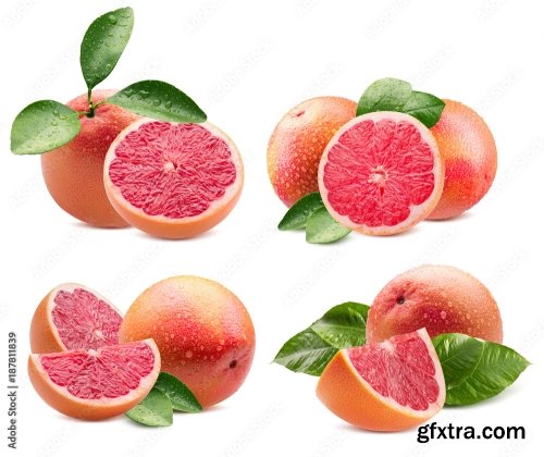 Falling Grapefruit Slices Isolated On A White Background 7xJPEG