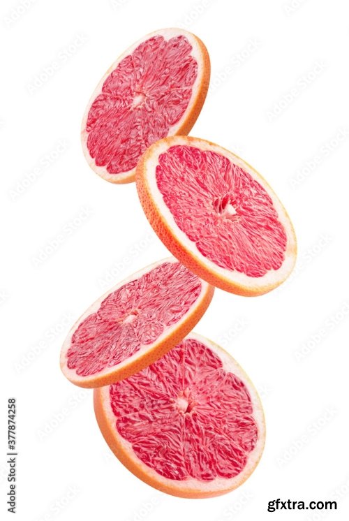 Falling Grapefruit Slices Isolated On A White Background 7xJPEG