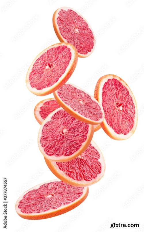 Falling Grapefruit Slices Isolated On A White Background 7xJPEG