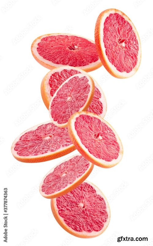 Falling Grapefruit Slices Isolated On A White Background 7xJPEG