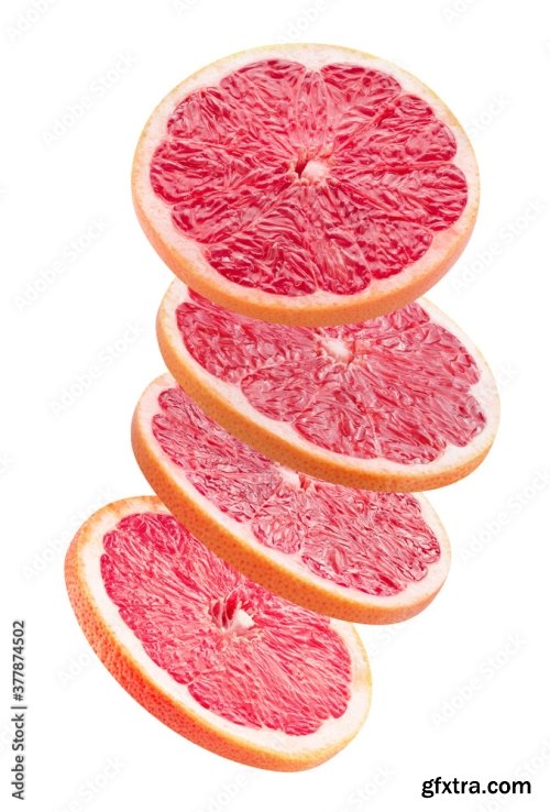 Falling Grapefruit Slices Isolated On A White Background 7xJPEG