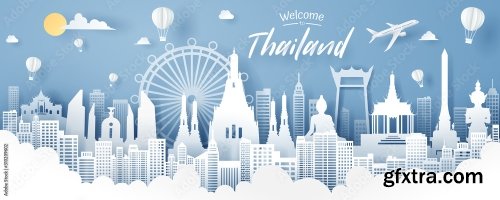 Paper Cut Of Thailand Landmark Travel And Tourism Concept 5xAI