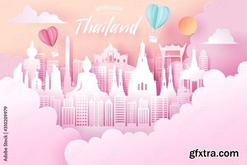 Paper Cut Of Thailand Landmark Travel And Tourism Concept 5xAI