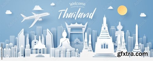 Paper Cut Of Thailand Landmark Travel And Tourism Concept 5xAI