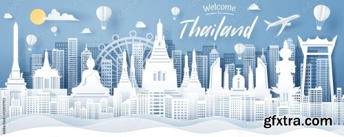 Paper Cut Of Thailand Landmark Travel And Tourism Concept 5xAI