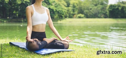 Young Woman Doing Yoga In Garden 12xJPEG