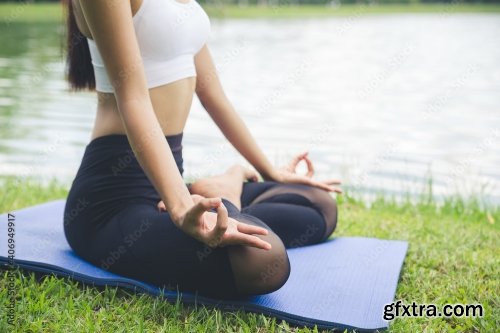 Young Woman Doing Yoga In Garden 12xJPEG