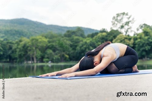 Young Woman Doing Yoga In Garden 12xJPEG