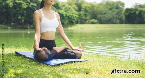 Young Woman Doing Yoga In Garden 12xJPEG