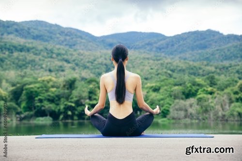 Young Woman Doing Yoga In Garden 12xJPEG