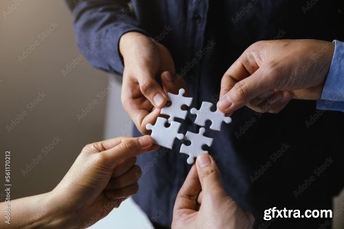 Business People With Jigsaw Puzzle Pieces In Office 6xJPEG