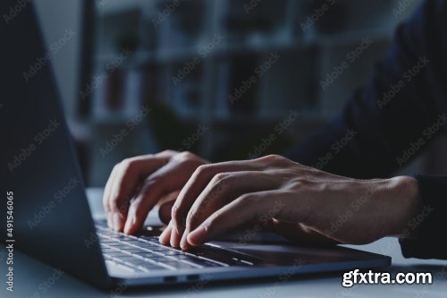 Young Businessman Working With Laptop At Home Office 4xJPEG
