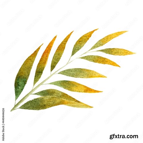 Watercolor Of Tropical Yellow Leaf 9xAI