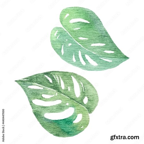 Watercolor Of Tropical Yellow Leaf 9xAI