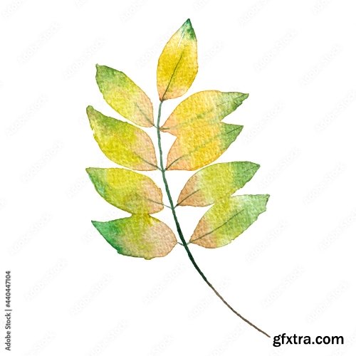 Watercolor Of Tropical Yellow Leaf 9xAI