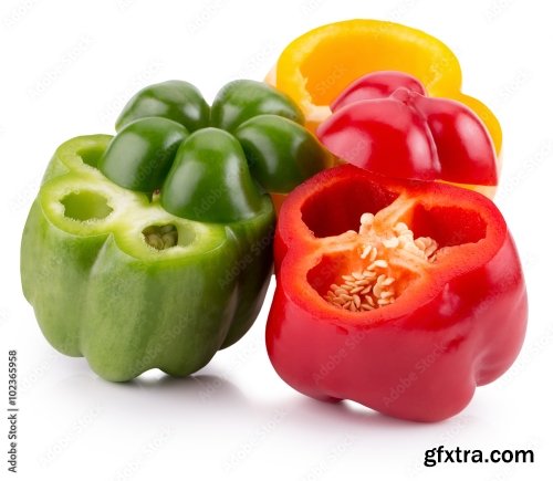 Red Green And Yellow Peppers Isolated On A White Background 7xJPEG