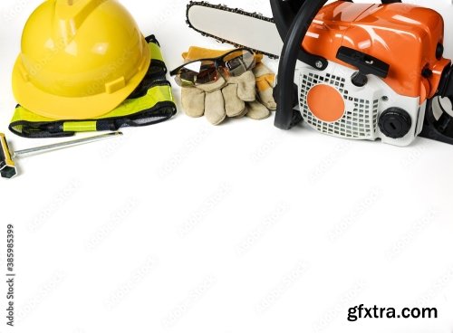 Professional Petrol Chainsaw Isolated On A White Background 7xJPEG