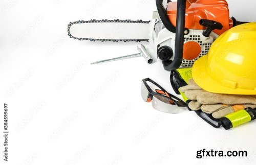 Professional Petrol Chainsaw Isolated On A White Background 7xJPEG