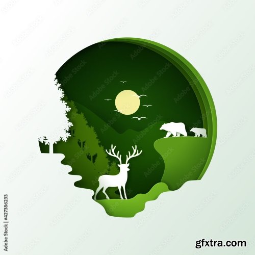 Vector And Digital Craft Style Of Green Eco Forest 19xAI