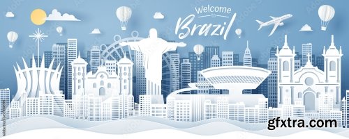 Paper Cut Of Brazil Landmark Travel And Tourism Concept 5xAI