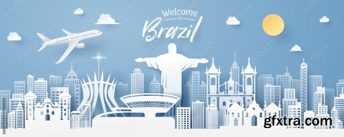 Paper Cut Of Brazil Landmark Travel And Tourism Concept 5xAI