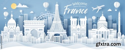 Paper Cut Of France Landmark Travel And Tourism Concept 5xAI