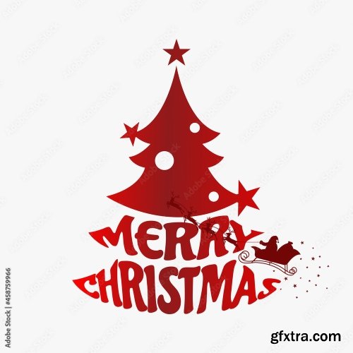 Pine Christmas Tree Merry Christmas Typographic Poster 8xAI