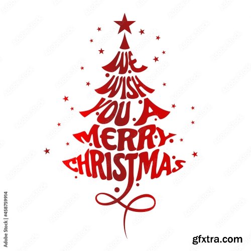 Pine Christmas Tree Merry Christmas Typographic Poster 8xAI