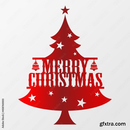 Pine Christmas Tree Merry Christmas Typographic Poster 8xAI