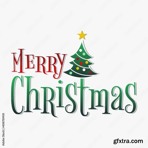 Pine Christmas Tree Merry Christmas Typographic Poster 8xAI