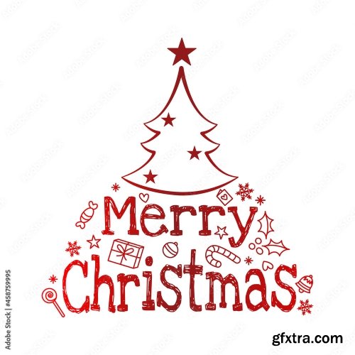 Pine Christmas Tree Merry Christmas Typographic Poster 8xAI