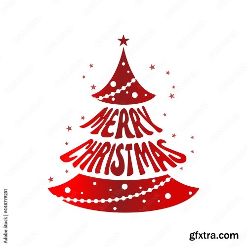 Pine Christmas Tree Merry Christmas Typographic Poster 8xAI