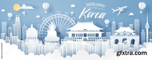 Paper Cut Of Korea Landmark Travel And Tourism Concept 4xAI