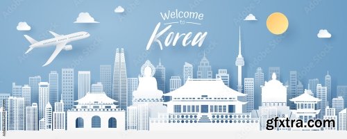 Paper Cut Of Korea Landmark Travel And Tourism Concept 4xAI