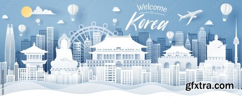 Paper Cut Of Korea Landmark Travel And Tourism Concept 4xAI