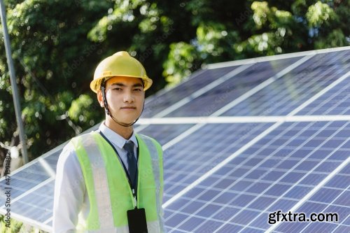 Engineer Check Data From The Sensor Of Solar Cells Panel 8xJPEG